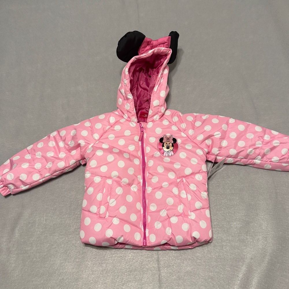 Disney junior Minnie Mouse Girls 3T zip up winter coat/jacket - Picture 8 of 12